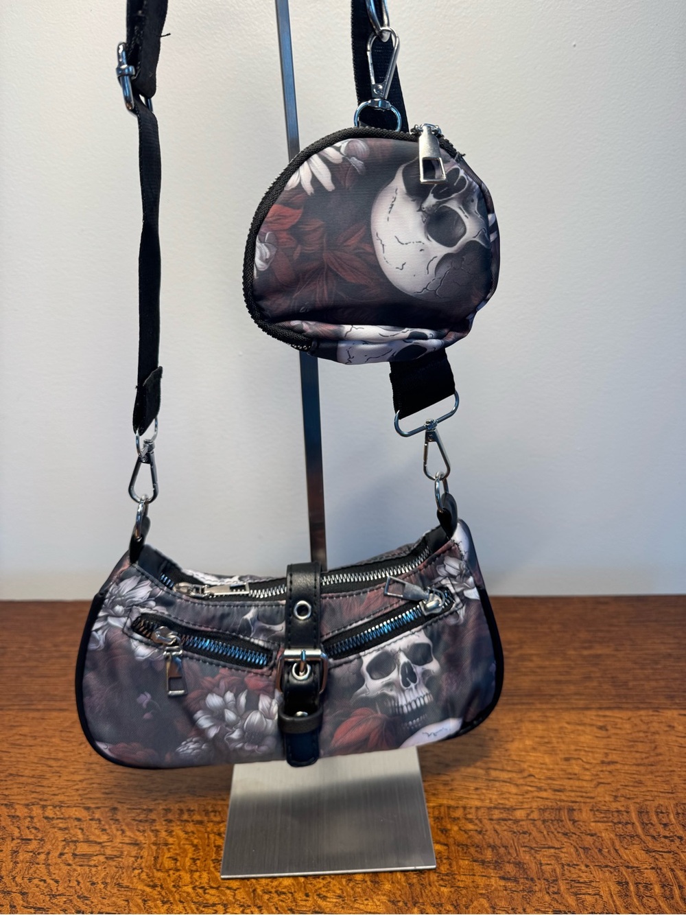 Skull Print Crossbody Bag with Coin Pouch
